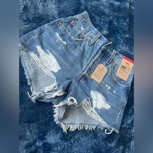 Levi's Distressed Cutoff Denim Shorts - Medium Blue